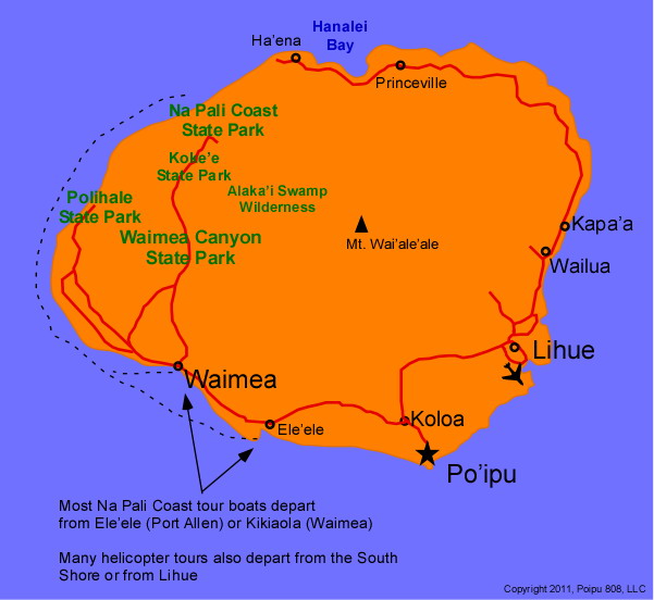 Kauai Map of Tourist Sites