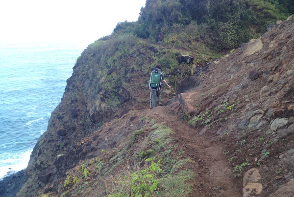 Kalalau Trail -- hiker on trail